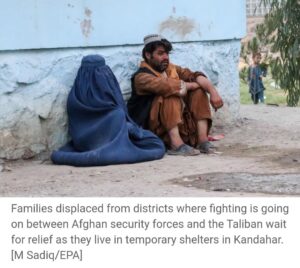 Afghans flee to Kandahar city camp as Taliban advances