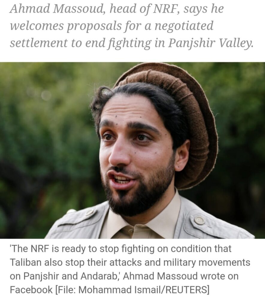 Panjshir resistance leader says ready for talks with Taliban