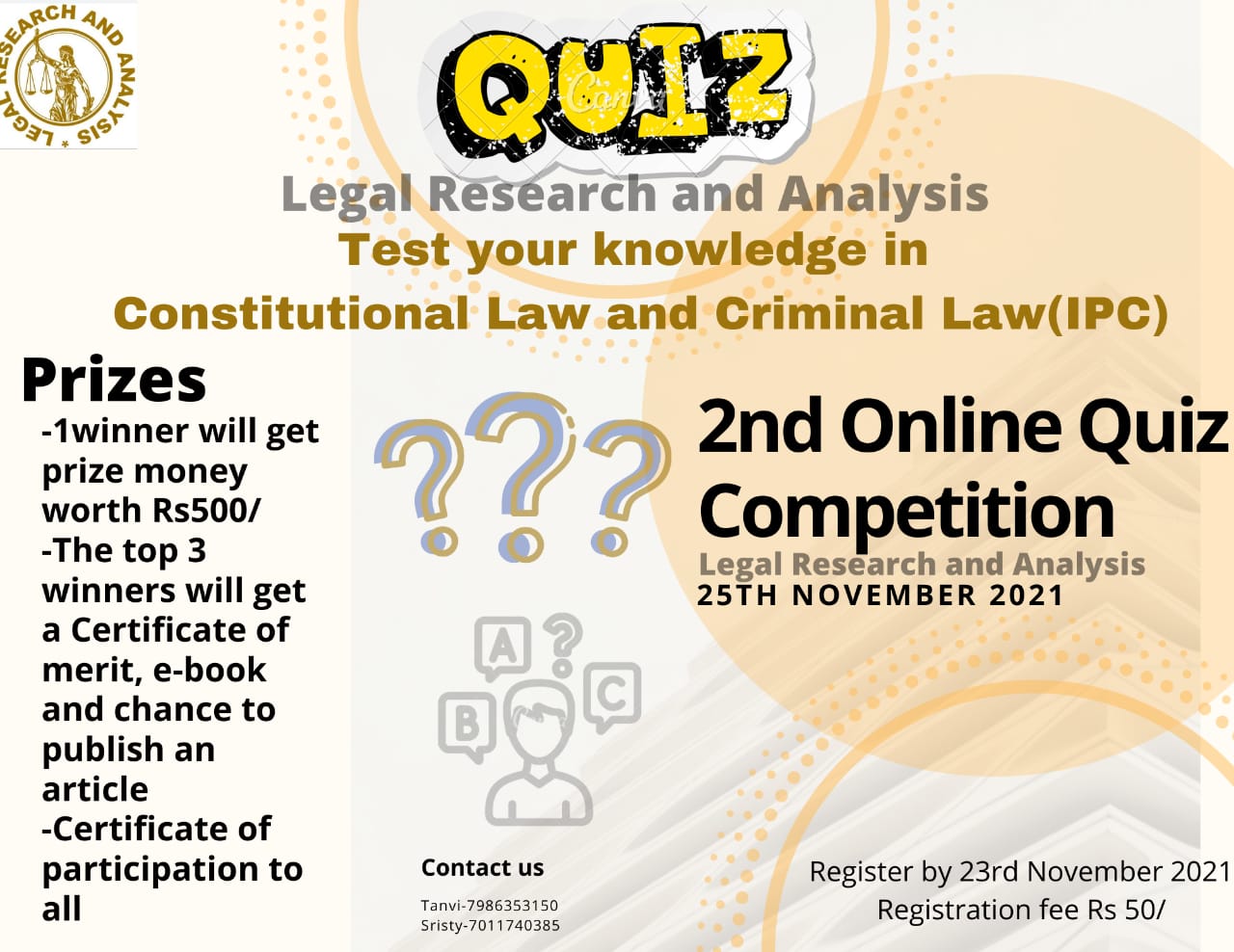 2nd Online National Quiz Competition on Constitutional law and Criminal law(IPC).