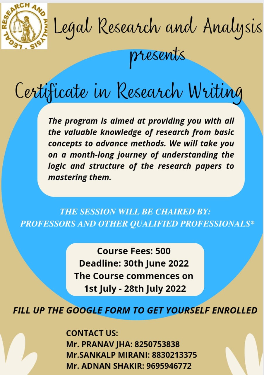 CERTIFICATE COURSE IN RESEARCH WRITING Session 2022
