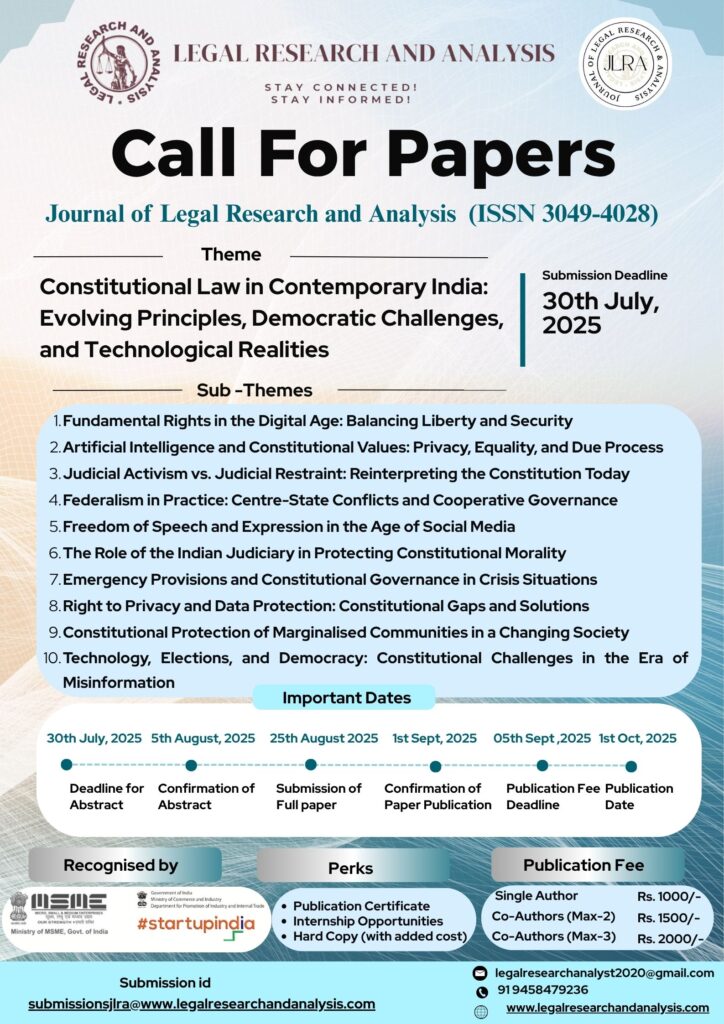 Journal of Legal Research and Analysis Inaugural Edition Volume III Issue I Yellow and Blue Psychology Call For Papers Conference Poster 5