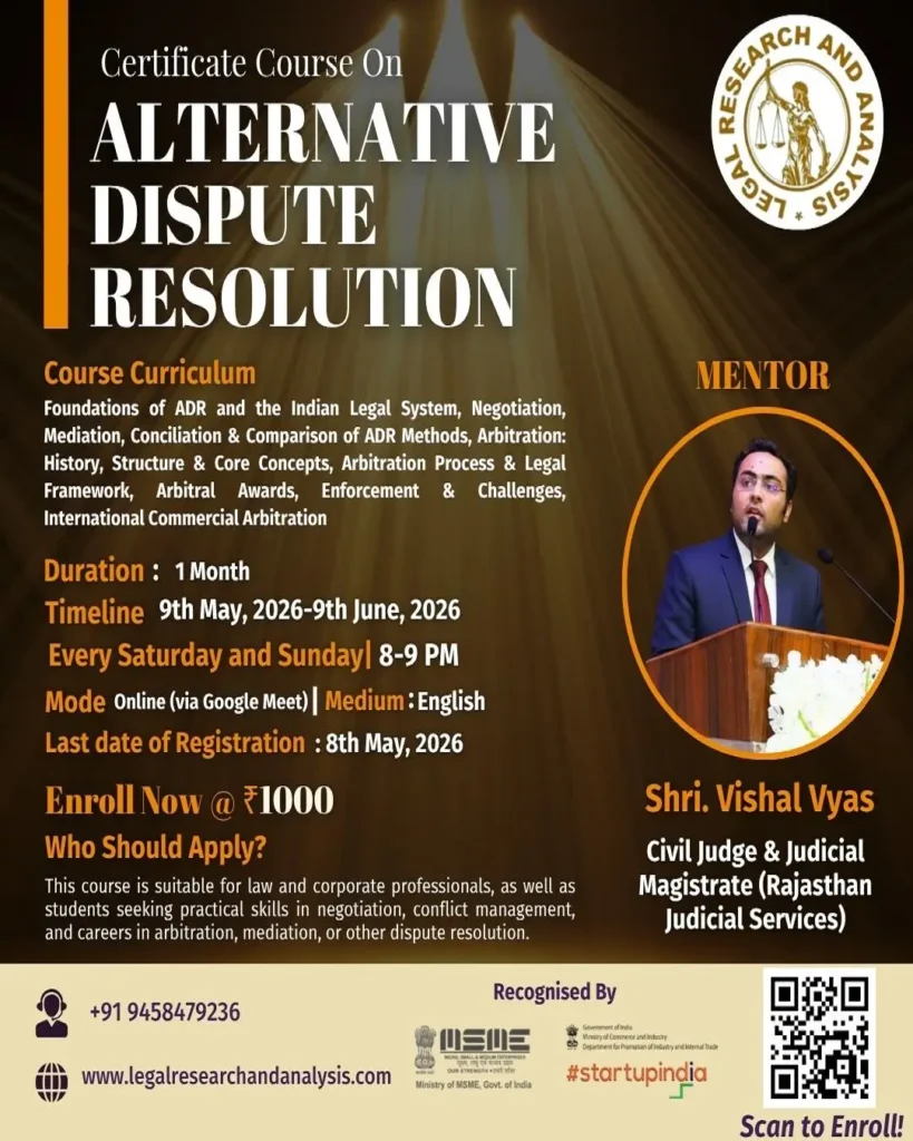 Certificate Course on Alternative Dispute Resolution (ADR)