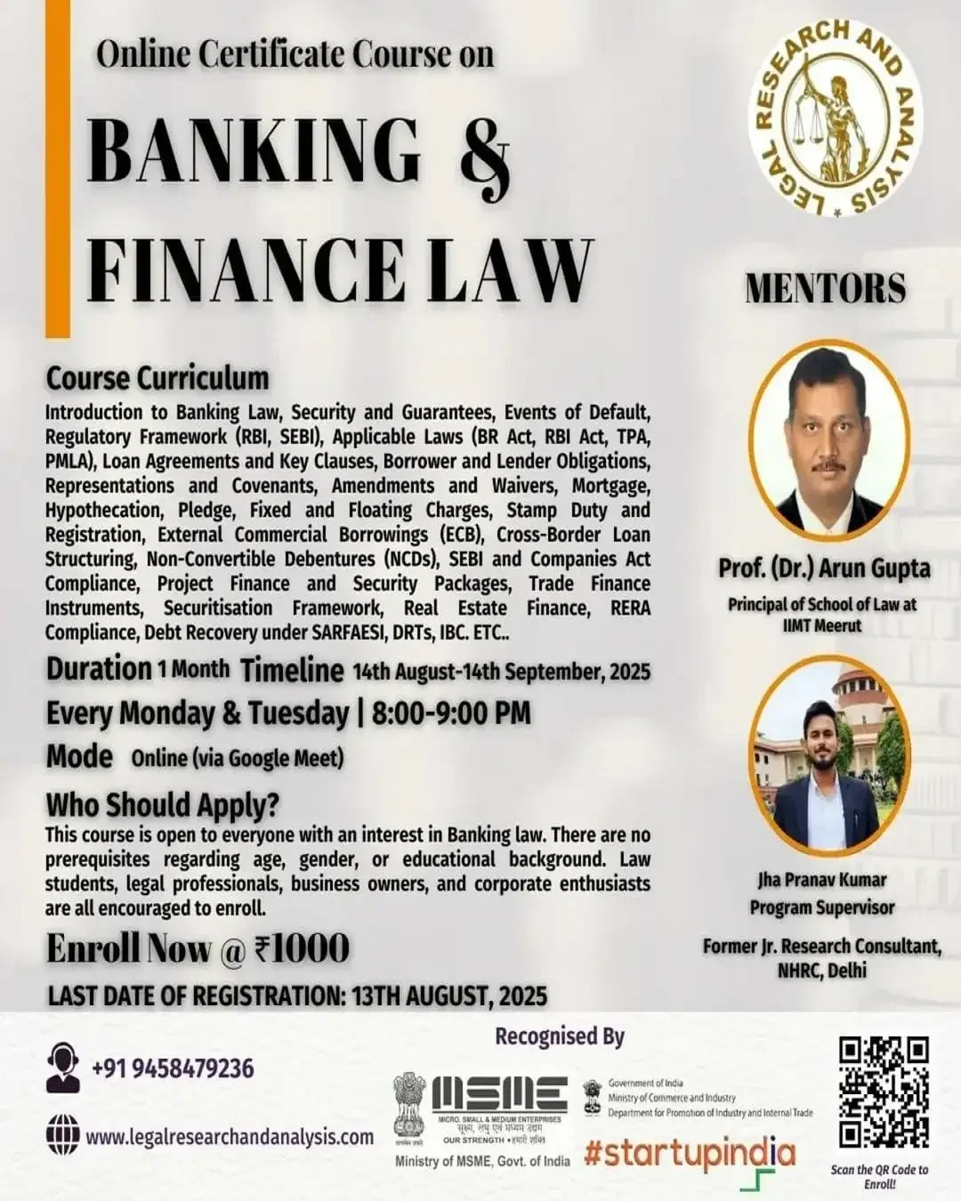 CERTIFICATE COURSE ON BANKING AND FINANCE LAW