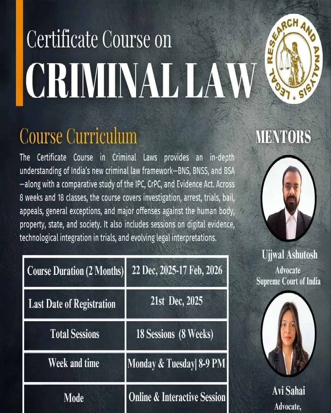 Certificate Course on Criminal Laws