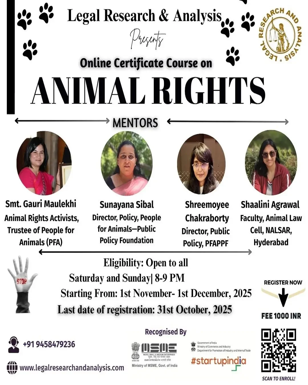 ONLINE CERTIFICATE COURSE ON ANIMAL RIGHTS